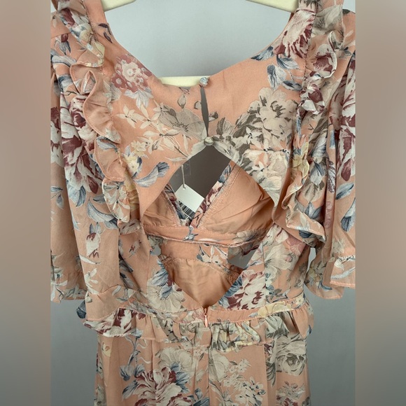 Angel Biba Peach Floral Ruffle Cutout Back Mini Dress Boho Festival NWT Size S - Picture 5 of 7